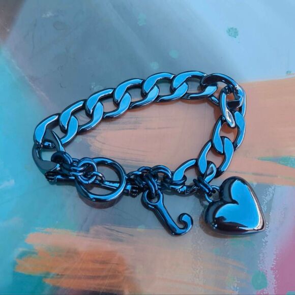 Juicy Couture Y2K Rare Metallic Blue Charm Puffy Heart Vintage Starter Bracelet - Picture 6 of 9